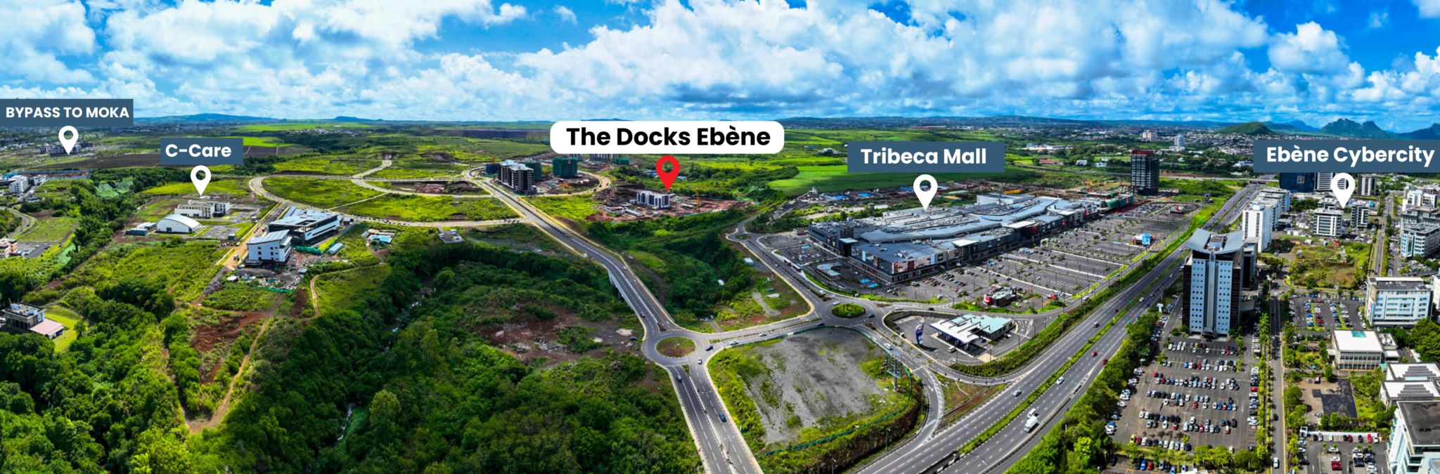 Professional and modern office spaces and premium residences at The Docks, offering flexible work environments and luxurious living in Port Louis and Ebene.